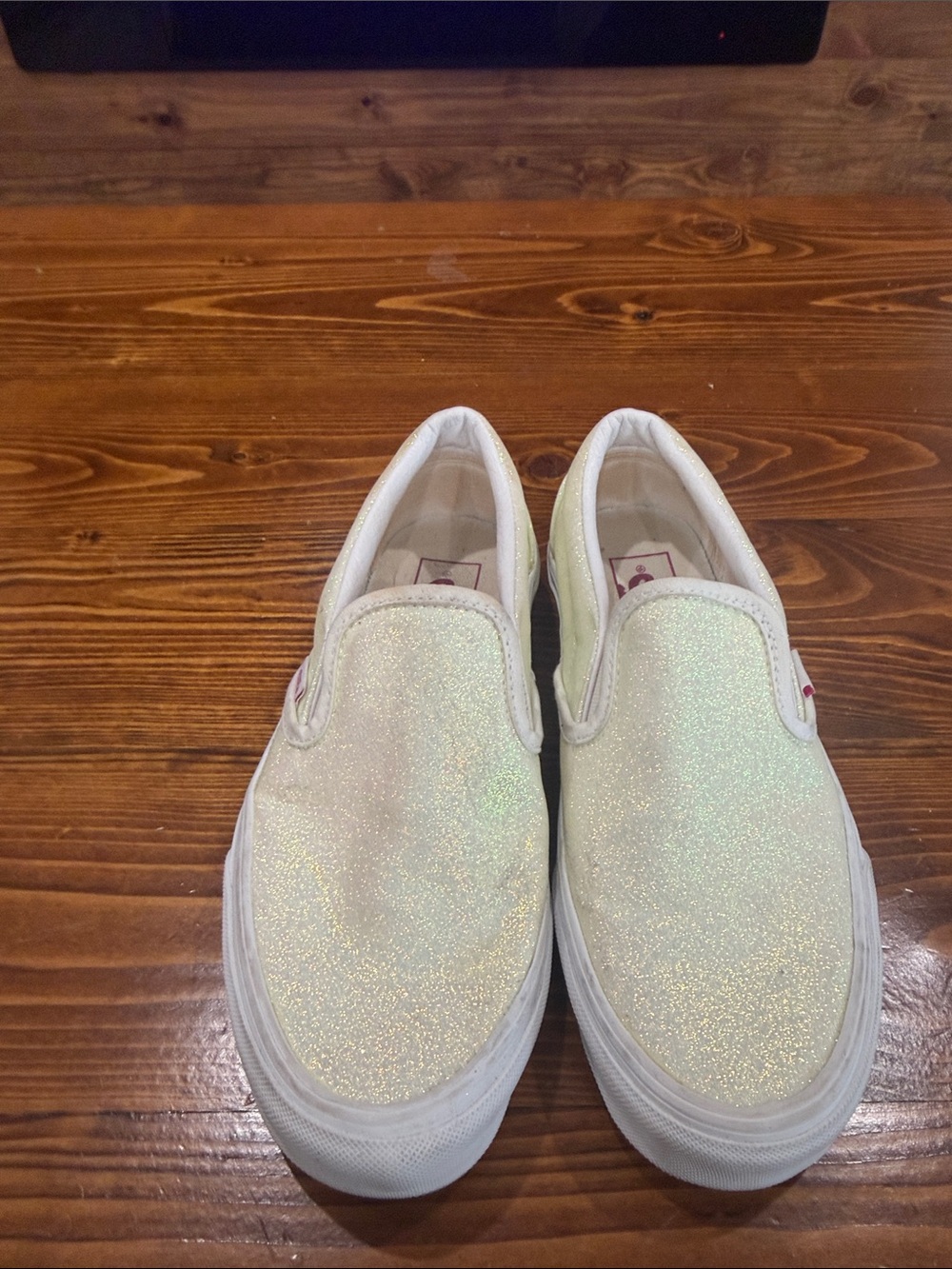 Vans Kids Iridescent Glitter Slip-On Sneakers - White